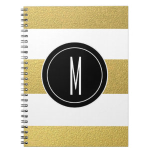 GOLD FOIL STRIPES   BLACK MONOGRAM NOTEBOOK