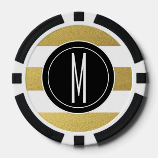 GOLD FOIL STRIPES | BLACK MONOGRAM POKER CHIPS