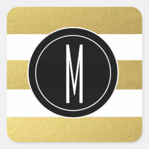 GOLD FOIL STRIPES   BLACK MONOGRAM SQUARE STICKER