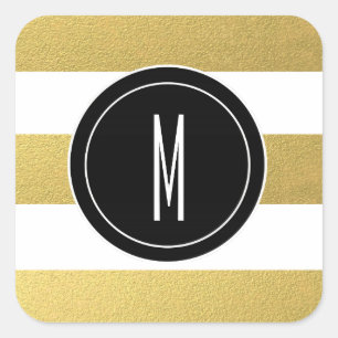 GOLD FOIL STRIPES   BLACK MONOGRAM SQUARE STICKER