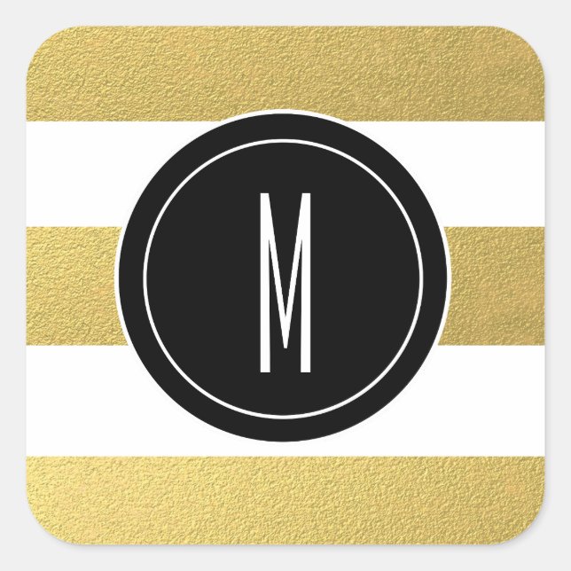 GOLD FOIL STRIPES | BLACK MONOGRAM SQUARE STICKER (Front)