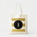 Gold Foil Stripes | Black Monogram Tote Bag at Zazzle
