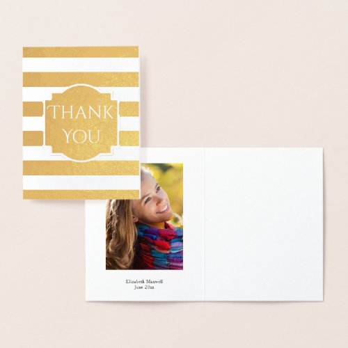 Gold Foil Stripes Graduation Thank You Photo Foil Card