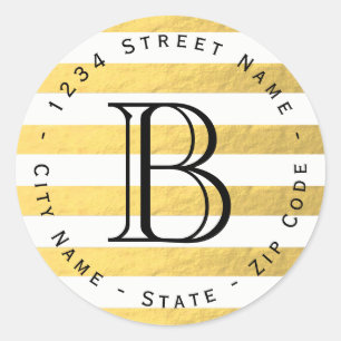 Gold Foil Stripes Monogram Return Address Label