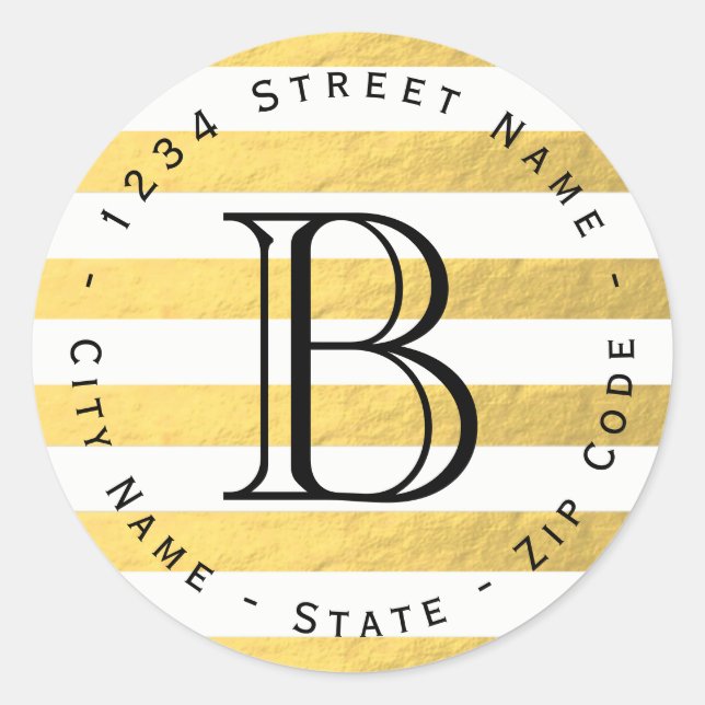 Gold Foil Stripes Monogram Return Address Label (Front)
