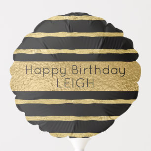 Gold Foil Stripes Personalized Birthday Balloon