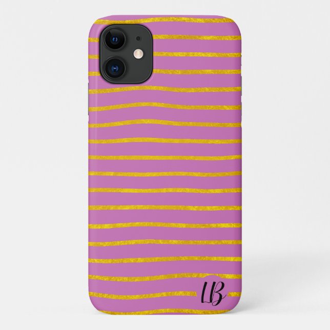 Gold Foil Stripes Personalized Phone Case (Back)