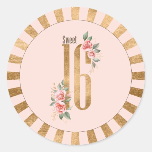 Gold Foil Stripes Sweet Sixteen Blush ID756 Classic Round Sticker