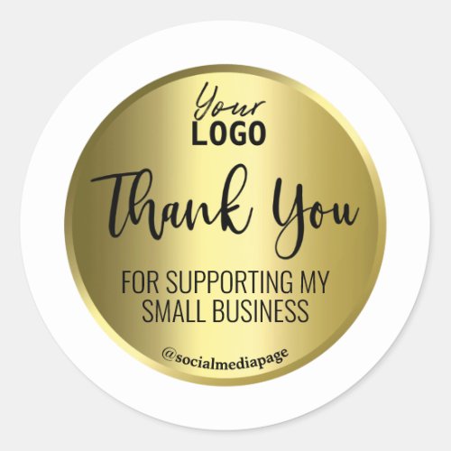 Gold Foil Style On White Thank You Logo Classic Round Sticker