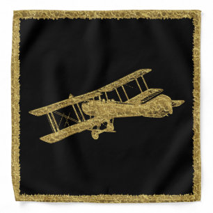 Gold Foil Style Vintage Airplane Golden Black Bandana