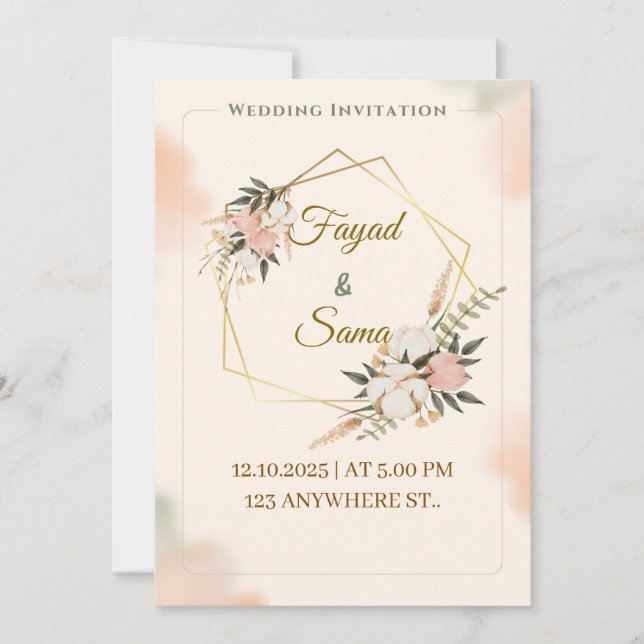 Gold Foil Style Wedding Invitation | Elegant Scrip (Front)