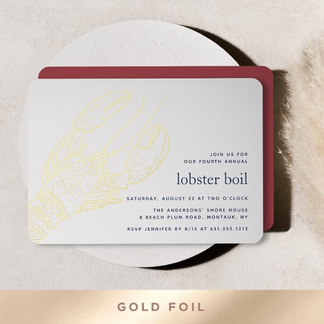 Gold Foil Summer Lobster Boil Party Foil Invitation (Creator Uploaded)