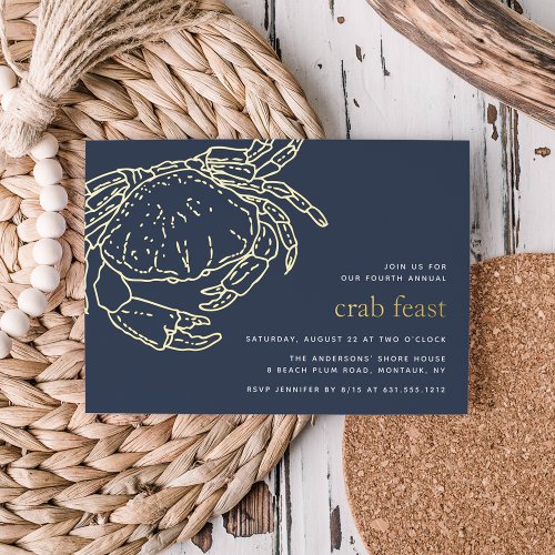 Gold Foil Summer Nautical Crab Feast  Foil Invitation