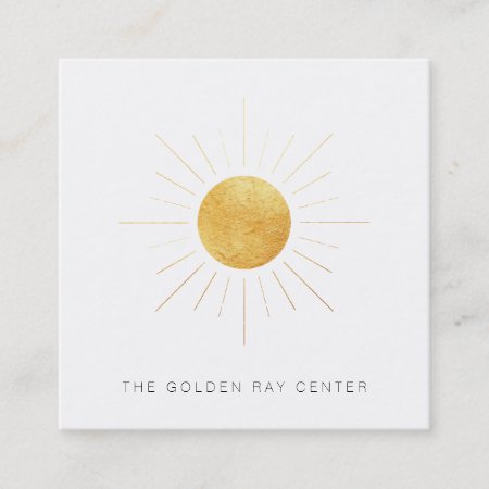 ~ Gold Foil Sun And Golden Rays Spiritual Center Square Business Card