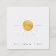 ~ Gold Foil Sun And Golden Rays Spiritual Center Square Business Card at Zazzle