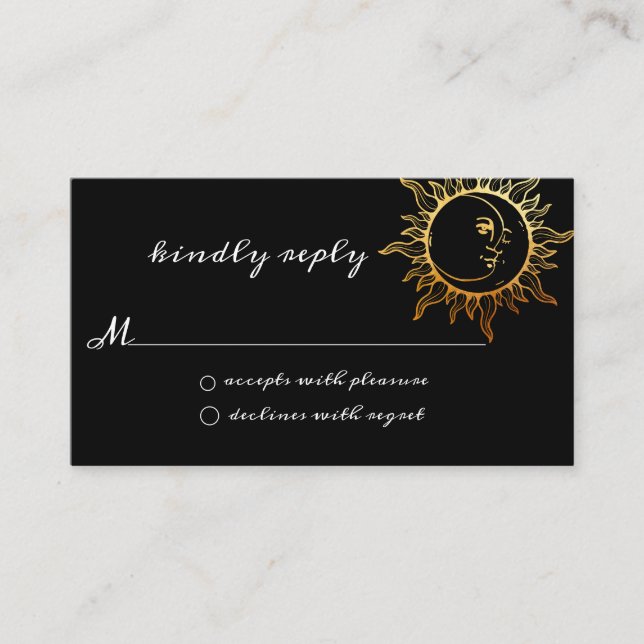 Gold Foil Sun and Moon Wedding RSVP Card (Front)