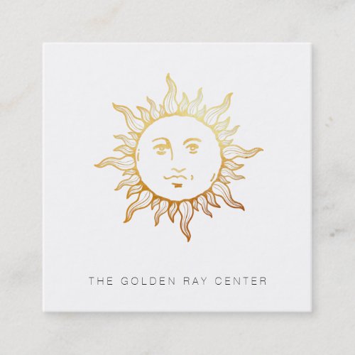 ~ Gold Foil Sun Face Vintage Spiritual Center  Square Business Card