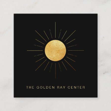 *~* Gold Foil Sun Golden Rays Healing Yoga Center Square Business Card