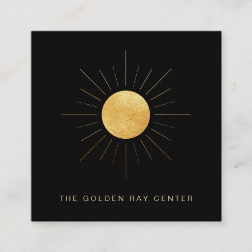 Customizable *~* Gold Foil Sun Golden Rays Healing Yoga Center Square Business Card
