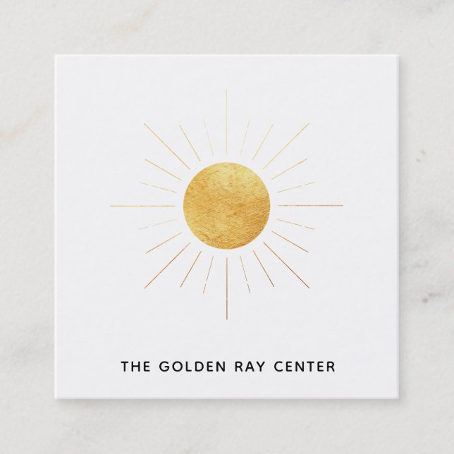 *~* Gold Foil Sun & Golden Rays Spiritual Center Square Business Card (Front)