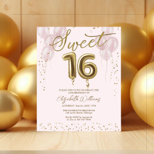 Gold Foil Sweet 16 Balloons Budget Invitations