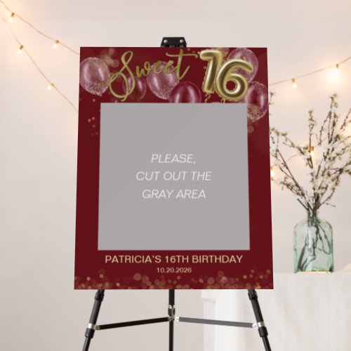 Gold Foil Sweet 16 Balloons Photo Prop Burgundy Foam Board