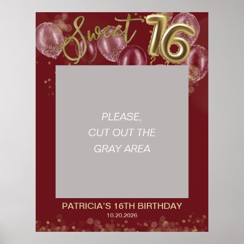 Gold Foil Sweet 16 Balloons Photo Prop Burgundy Poster