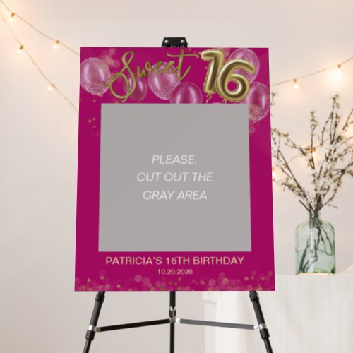 Gold Foil Sweet 16 Balloons Photo Prop Hot Pink Foam Board