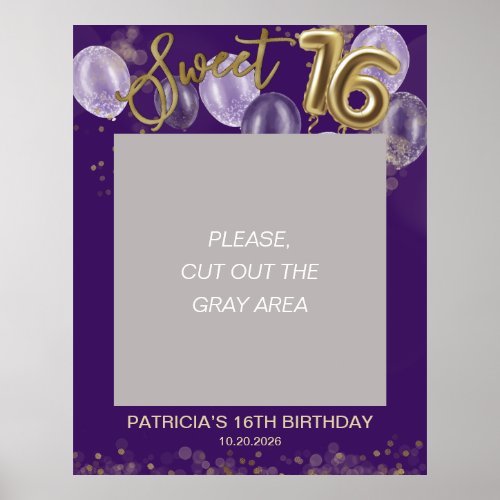 Gold Foil Sweet 16 Balloons Photo Prop Purple Poster