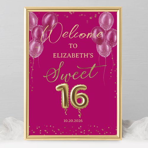 Gold Foil Sweet 16 Balloons Pink Welcome Sign