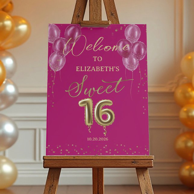 Gold Foil Sweet 16 Balloons Pink Welcome Sign (Creator Uploaded)