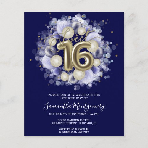 Gold Foil Sweet 16 Bday Balloons Budget Invitation