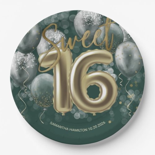 Gold Foil Sweet 16 Bday Balloons Emerald Green Paper Plates