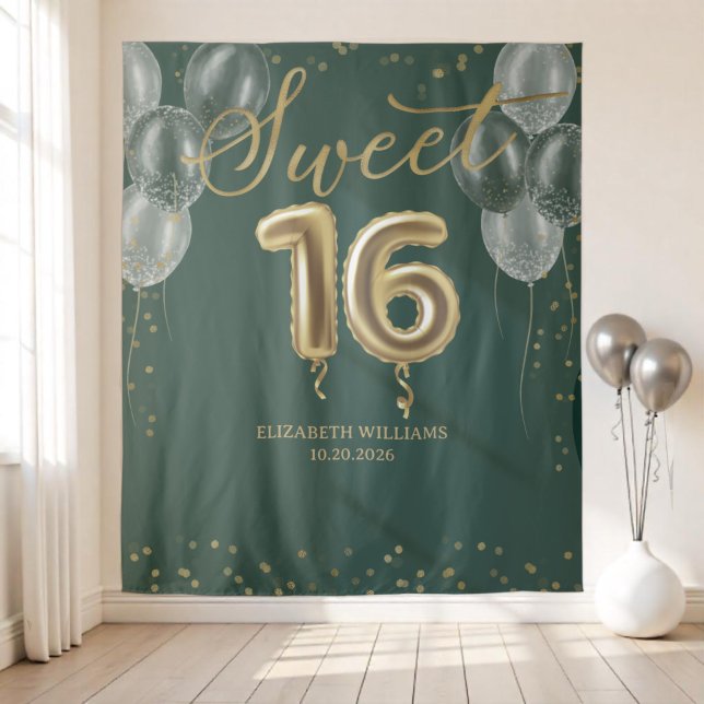 Gold Foil Sweet 16 Bday Balloons Green Backdrops (Creator Uploaded)