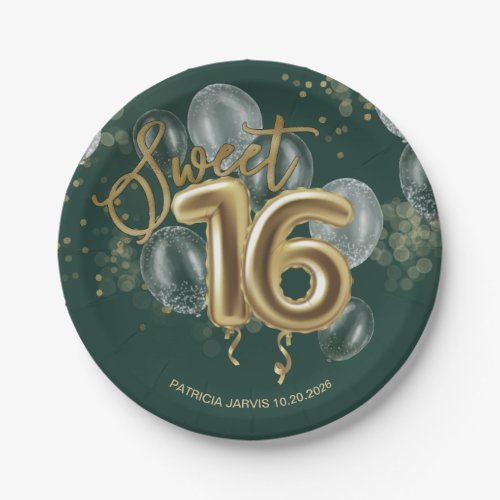 Gold Foil Sweet 16 Birthday Balloons Emerald Green Paper Plates