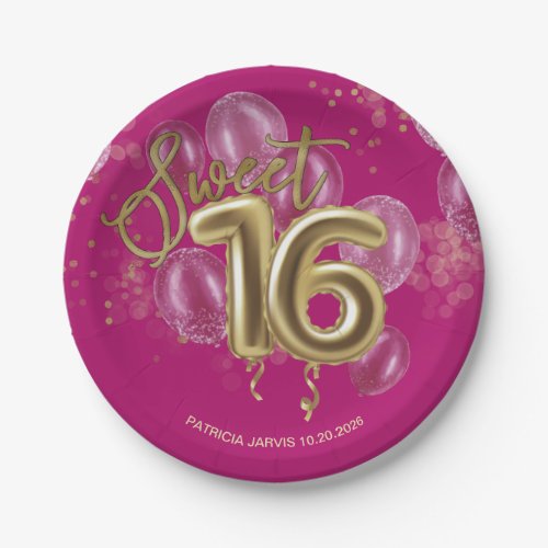 Gold Foil Sweet 16 Birthday Balloons Hot Pink Paper Plates