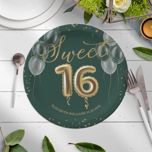 Gold Foil Sweet 16 Birthday Balloons Party Green P Paper Plates