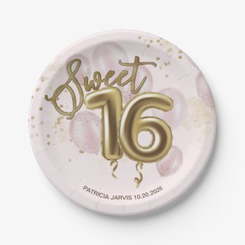 Gold Foil Sweet 16 Birthday Balloons Party Pink Paper Plates by LitleStarPaper at Zazzle