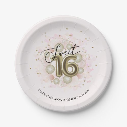 Gold Foil Sweet 16 Birthday Balloons Party Pink Paper Plates