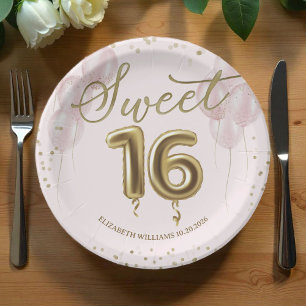 Gold Foil Sweet 16 Birthday Balloons Pink Paper Plates