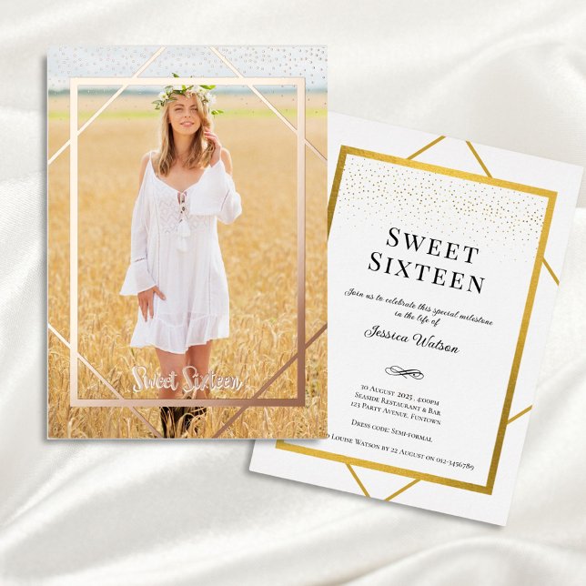 Gold Foil Sweet 16 Party Photo Foil Invitation (Creator Uploaded)