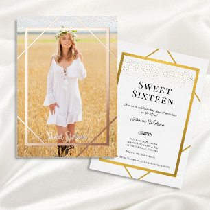 Gold Foil Sweet 16 Party Photo Invitation