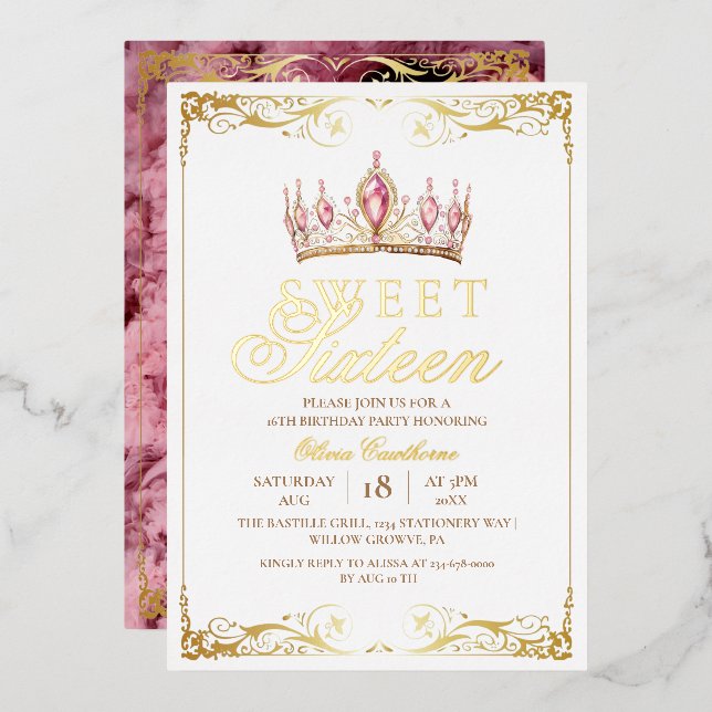 Gold Foil Sweet 16 Sparkle Birthday Foil Invitation (Front/Back)