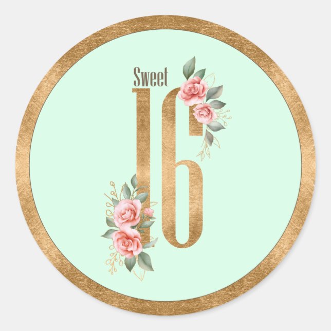 Gold Foil Sweet Sixteen Mint Green ID756 Classic Round Sticker (Front)