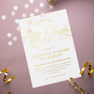 Gold Foil Swirly Script 50th Wedding Anniversary Foil Invitation