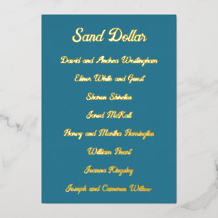 Gold Foil Table Seating Guest List 5x7 Cards