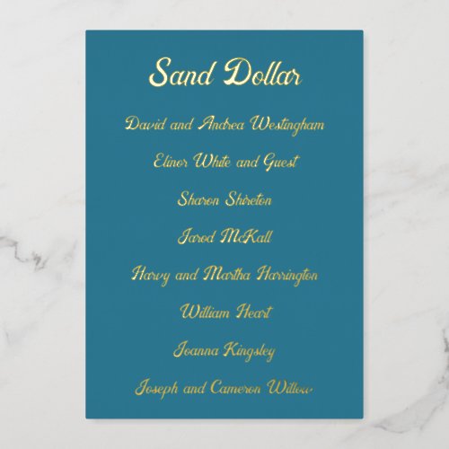 Gold Foil Table Seating Guest List 5x7 Cards