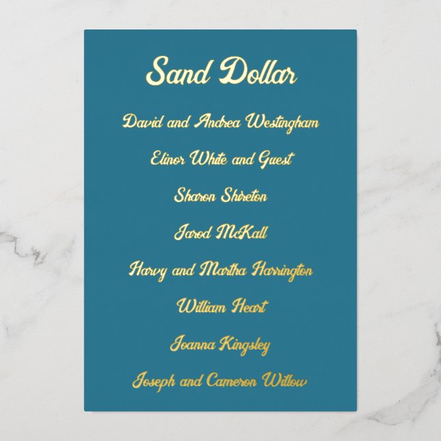 Gold Foil Table Seating Guest List 5x7 Cards (Front)