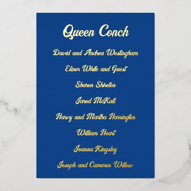 Gold Foil Table Seating List Wedding Seating Cards (Front)