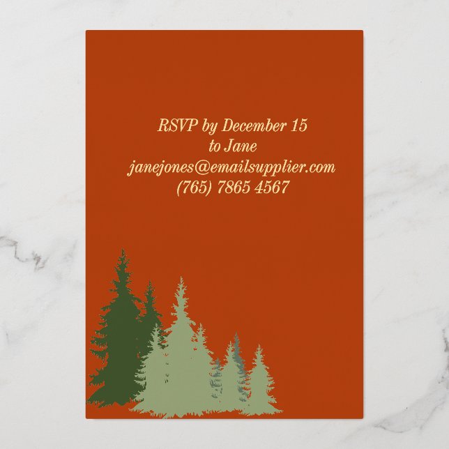 Gold Foil Terracotta Pine Tree Christmas Party  Foil Invitation (Back)